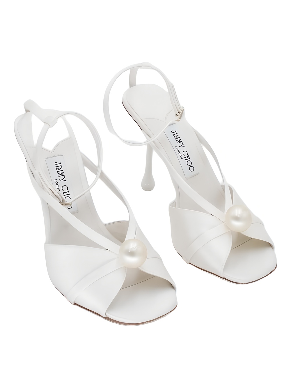 Jimmy Choo Women's Siva 95 Heeled Pearl Sandals Ivory White Satin Size 9